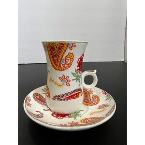 M.A.M. Porcelain Turkish Tea Set 5 Cups 5 Saucers Paisley Floral P.R.C.
